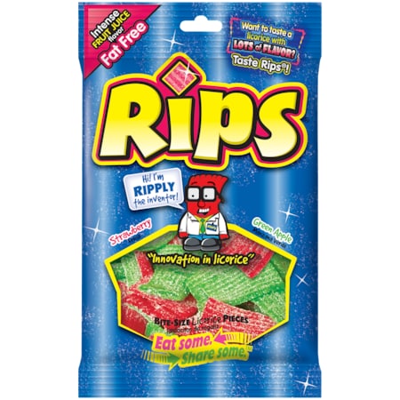 Rips Rips Bite Size Strawberry & Green Apple Licorice Pieces 4 oz., PK12 35326